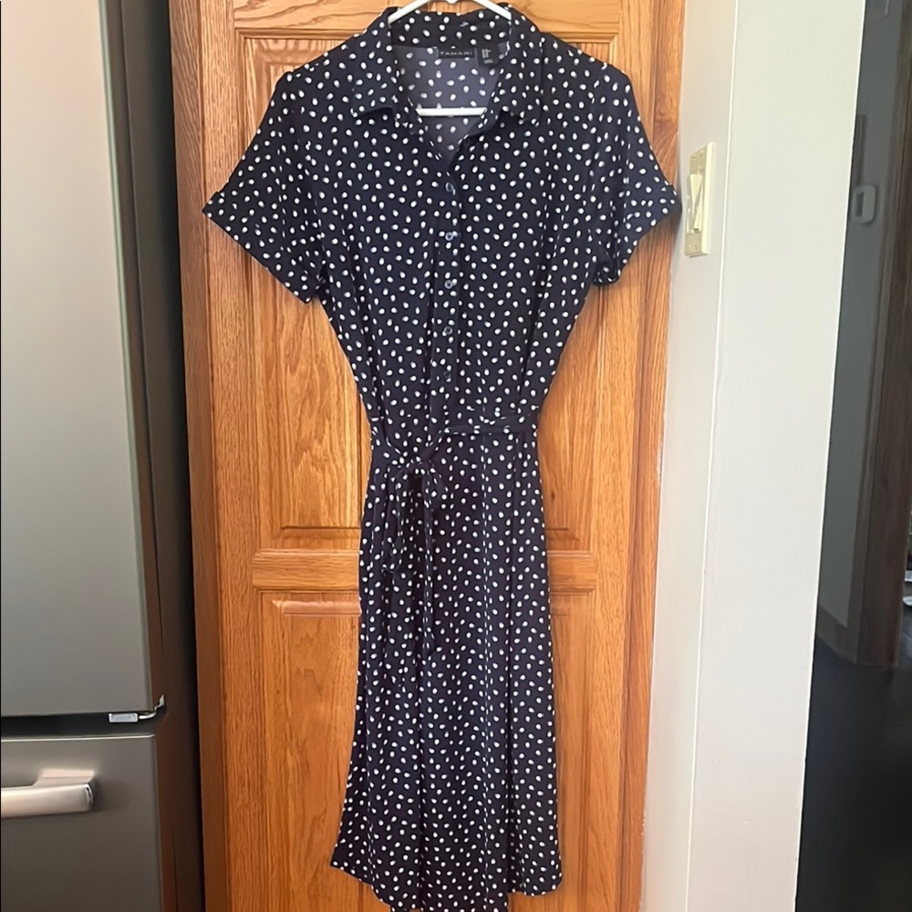 Tahari Dark Blue Polka Dot Dress